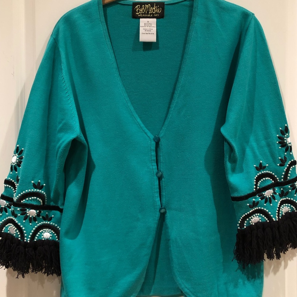 BOHO Bob Mackie Turquoise Green Top Size Small NWT